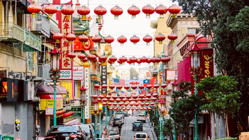 Heavy traffic during rush hour in Chinatown